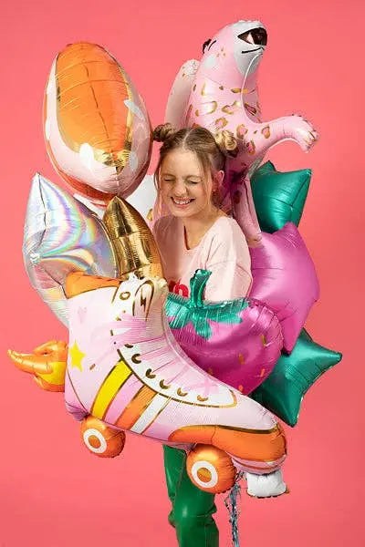 Colorful Roller Skate Foil Balloon for kids' birthday parties, tween birthday parties, teen birthday parties, bachelorette parties, disco parties, retro parties, or 80s parties.