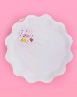 xo, Fetti - White Shimmer Plates, Bachelorette, Birthday Decor - The Disco Edit