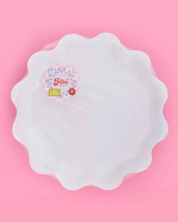 xo, Fetti - White Shimmer Plates, Bachelorette, Birthday Decor - The Disco Edit