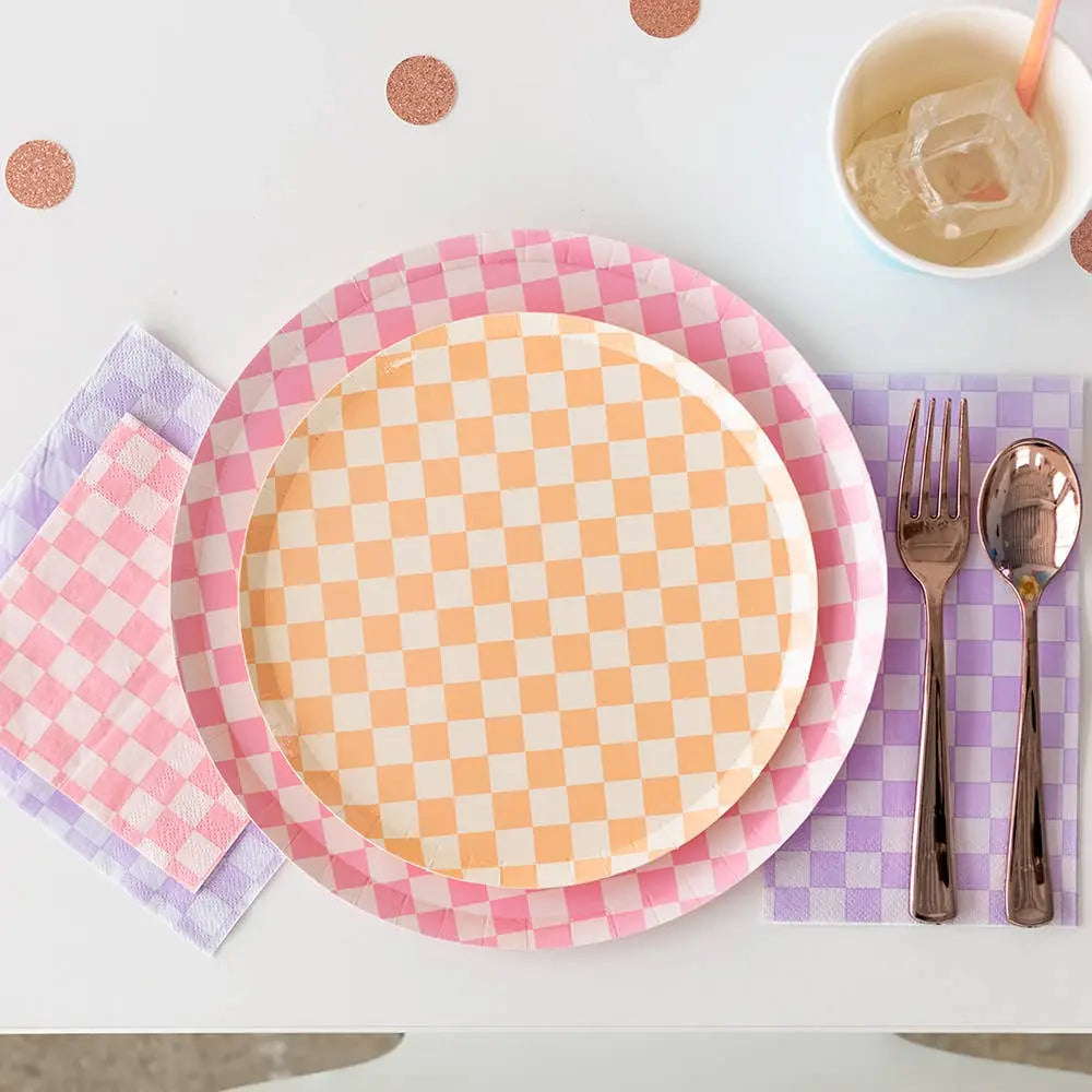 Jollity & Co. + Daydream Society - Check It! Dinner Plates - 8 Pk. - 11 Color Options: Purple Posse Jollity & Co. + Daydream Society