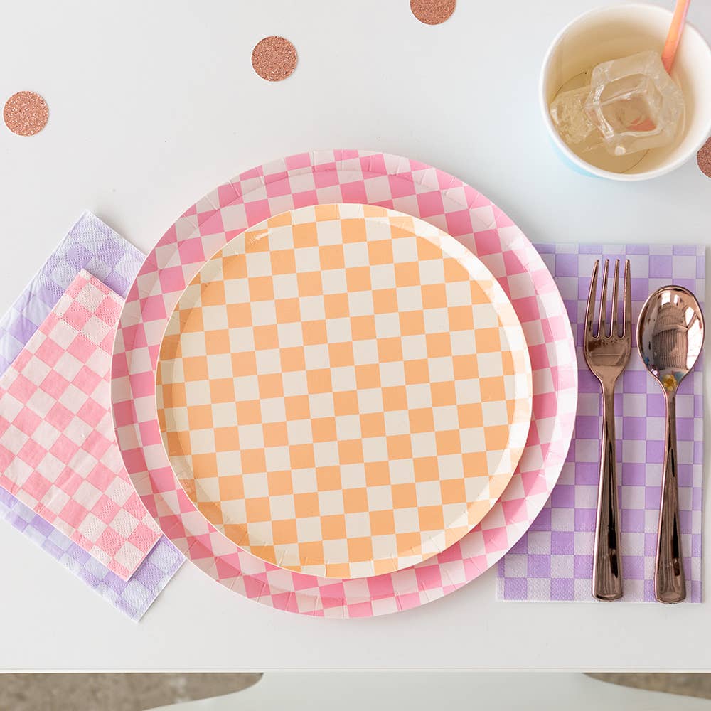 Jollity & Co. + Daydream Society - Check It! Dinner Plates - 8 Pk. - 11 Color Options: Cherry Crush - The Disco Edit