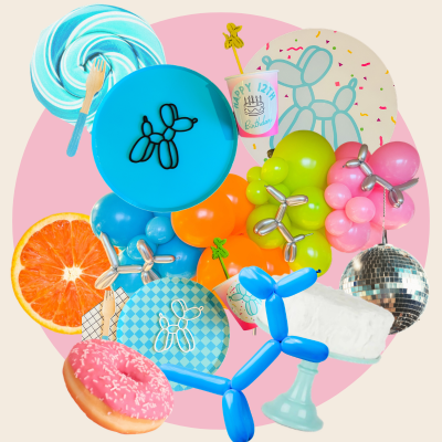 birthday party balloon dog theme for kids bright colors unisex party idea