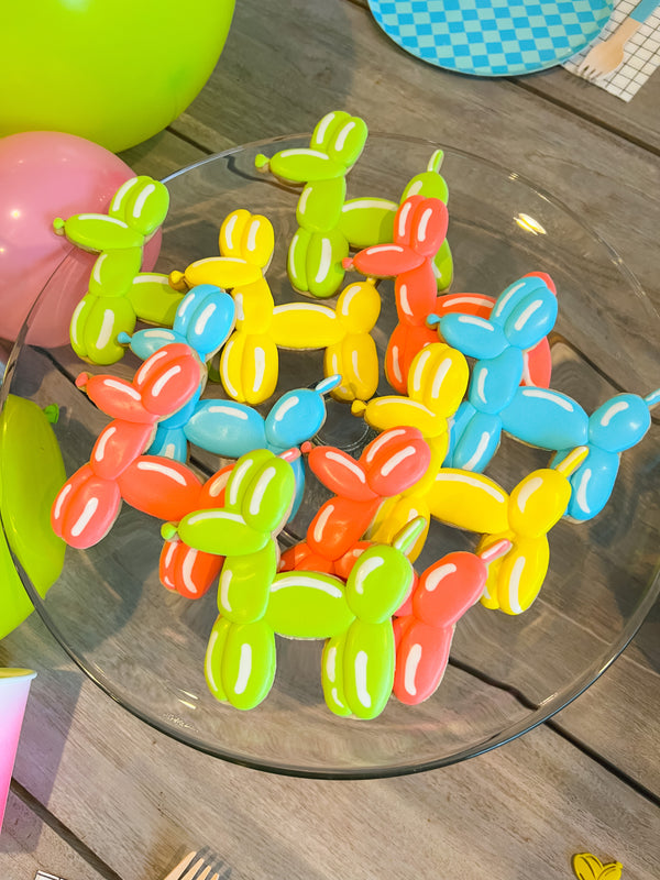Bright-colored balloon animal cookies for a teen or tween birthday party.