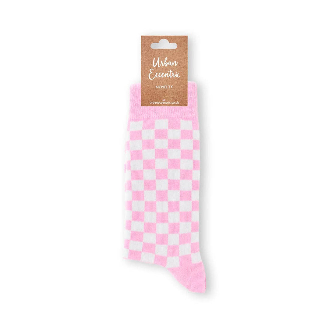 Urban Eccentric - Unisex Pink Check Socks: 6 - 11 - The Disco Edit