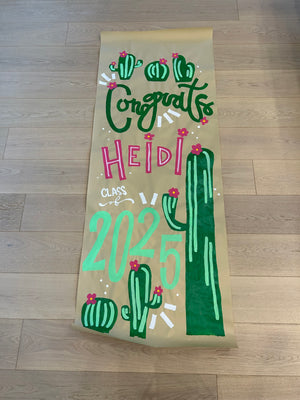 Hand-painted custom banner for a graduation party with a southwestern cowgirl theme.