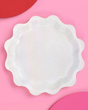 xo, Fetti - White Shimmer Plates, Bachelorette, Birthday Decor - The Disco Edit