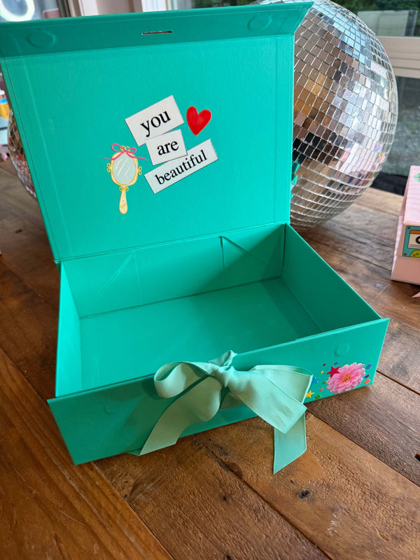 A party favor or party activity for tweens or kids with custom sticker pages to decorate your own memento box.