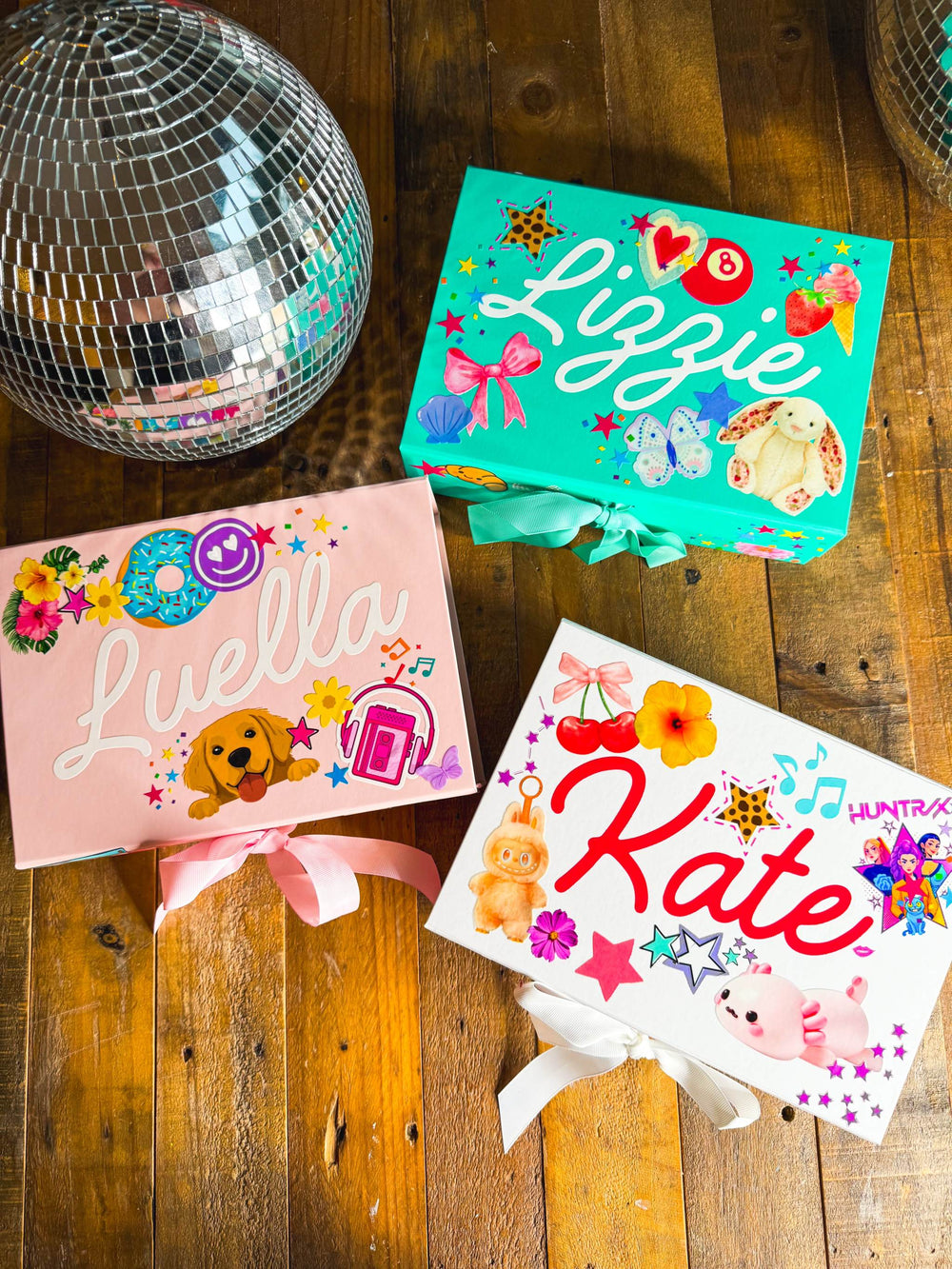 A decorate you own memento box party favor or party activity for tweens or kids with custom sticker pages.