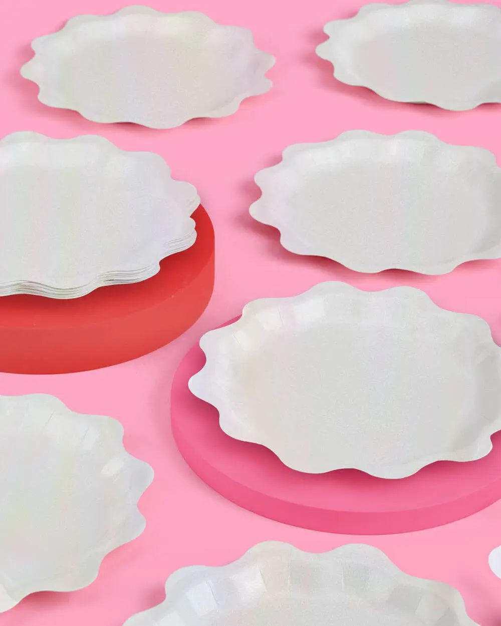 xo, Fetti - White Shimmer Plates, Bachelorette, Birthday Decor - The Disco Edit