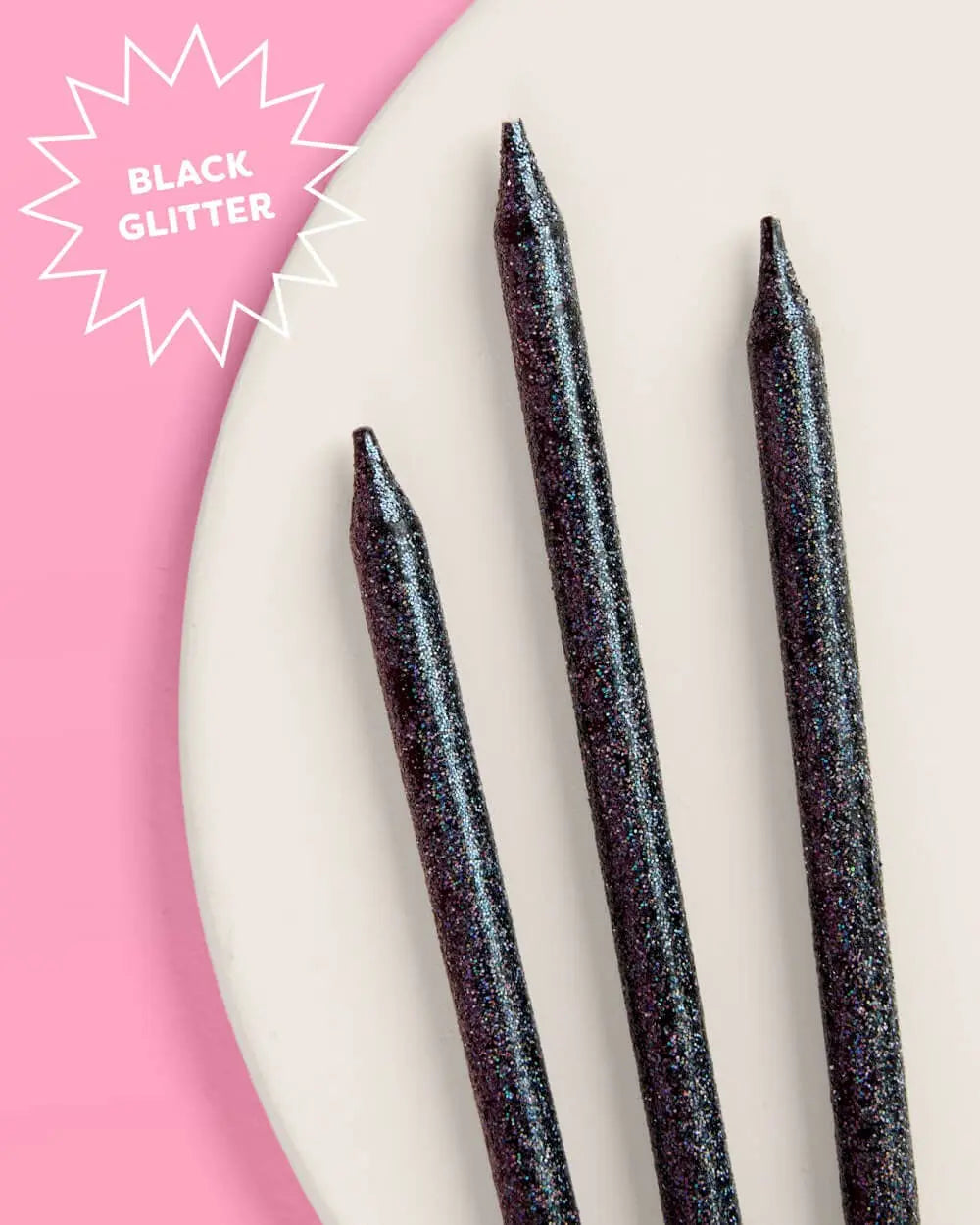 Midnight Sparkle Candles - 10 black glitter candles - The Disco Edit