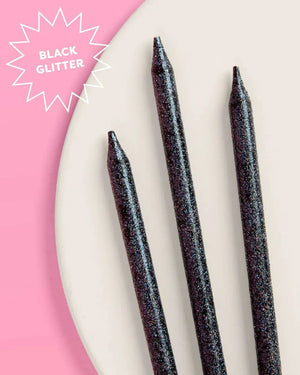 Midnight Sparkle Candles - 10 black glitter candles - The Disco Edit
