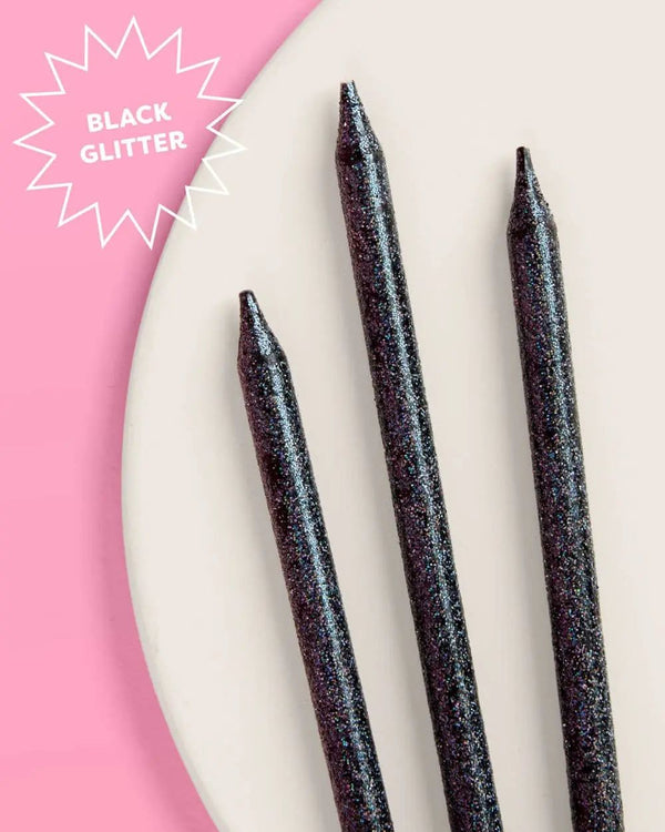 Midnight Sparkle Candles - 10 black glitter candles - The Disco Edit