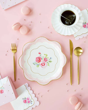My Mind’s Eye - PLTEA37 - Tea Party Rose Corner Paper Cocktail Napkin - The Disco Edit