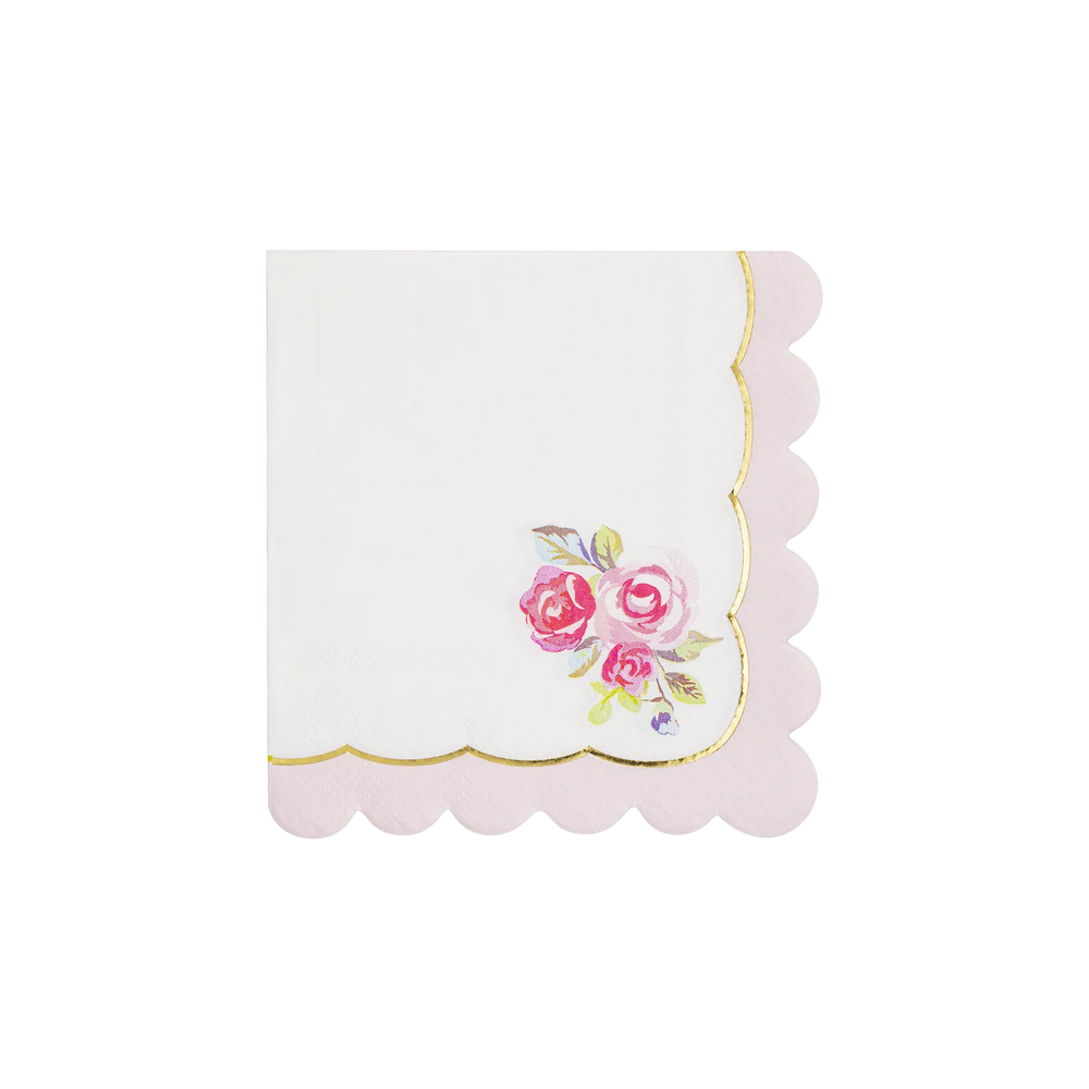  Tea Party Rose Corner Paper Cocktail Napkin for dainty birthday party - The Disco Edit