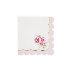  Tea Party Rose Corner Paper Cocktail Napkin for dainty birthday party - The Disco Edit