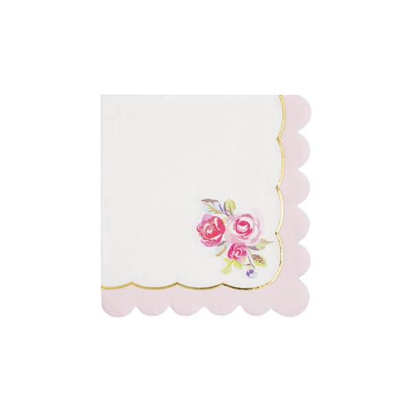  Tea Party Rose Corner Paper Cocktail Napkin for dainty birthday party - The Disco Edit