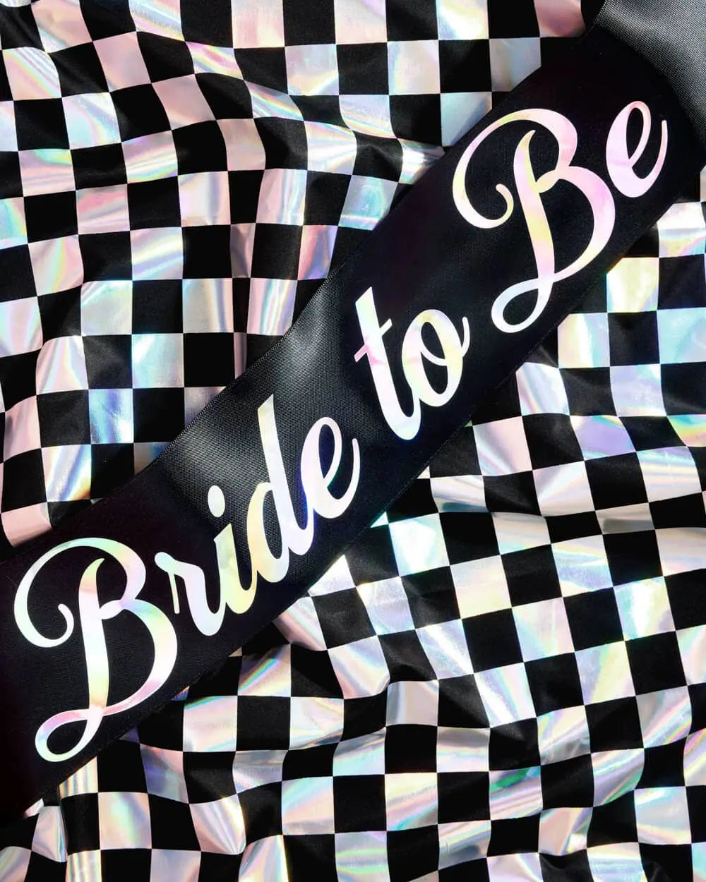 xo, Fetti - Bride or Die Sash - black silk + iridescent foil - The Disco Edit