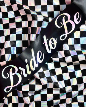 xo, Fetti - Bride or Die Sash - black silk + iridescent foil - The Disco Edit