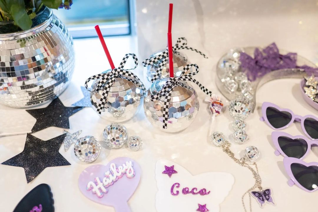 Disco Tumbler With Bow & Red Straw - The Disco Edit