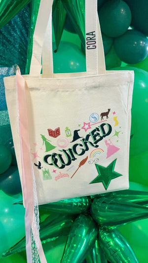 A Wicked themed book bag party favor for a teen, tween, or kids birthday party.