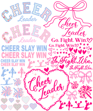 Cheerleader and cheer themed pink and purple stickers for a custom memento box or stationary decorating party activity or party favor.