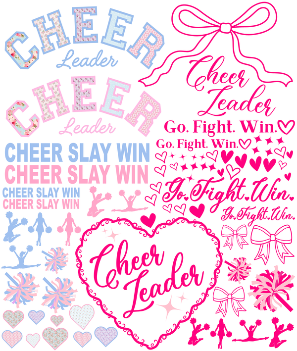 Cheerleader and cheer themed pink and purple stickers for a custom memento box or stationary decorating party activity or party favor.