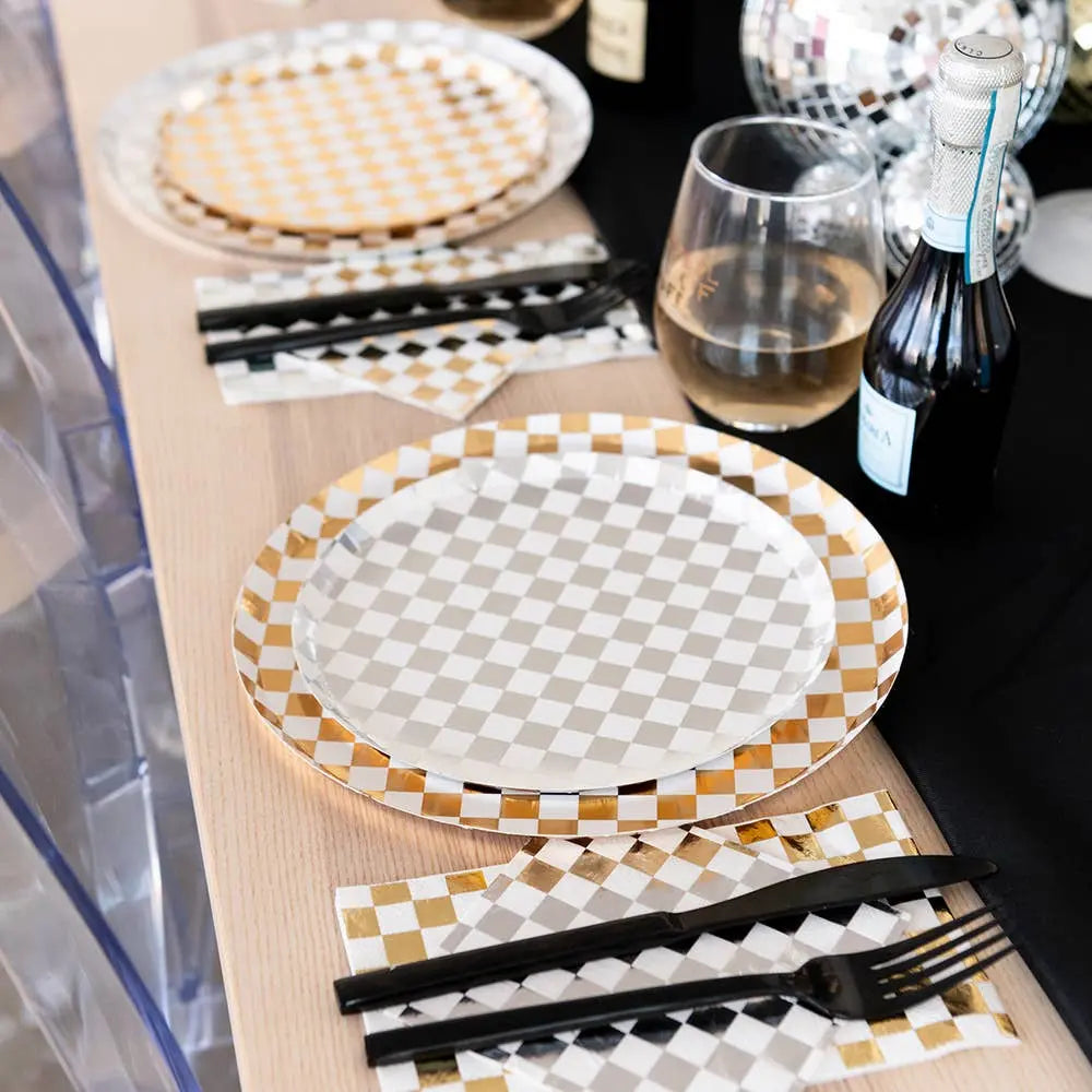 Jollity & Co. + Daydream Society - Check It! Dinner Plates - 8 Pk. - 11 Color Options: Purple Posse Jollity & Co. + Daydream Society