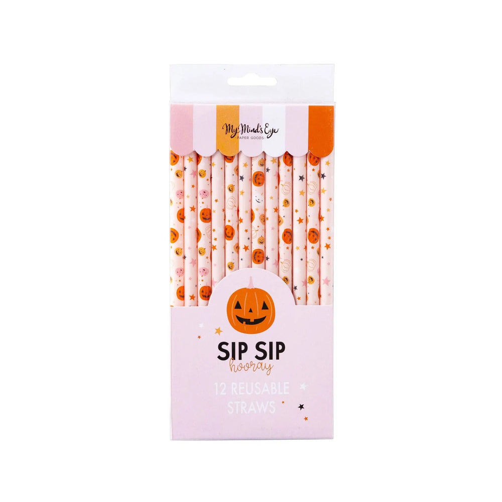 Pink/Orange Pumpkins Reusable Straws for birthday parties for tweens, kids, or teens, or for halloween parties or fall parties.  