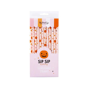 Pink/Orange Pumpkins Reusable Straws for birthday parties for tweens, kids, or teens, or for halloween parties or fall parties.  