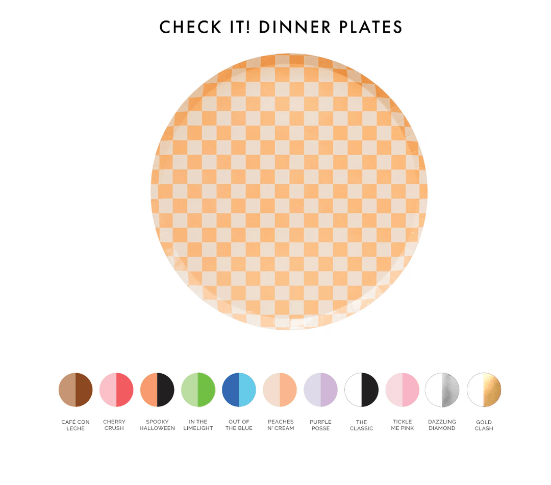 Jollity & Co. + Daydream Society - Check It! Dinner Plates - 8 Pk. - 11 Color Options: Cherry Crush - The Disco Edit