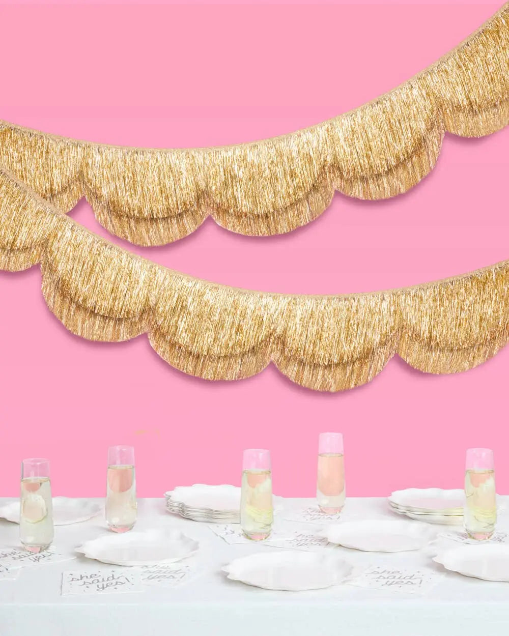 Stay Golden Fringe gold scalloped banner tween birthday party decor, or wall hanging for teen birthday parties, kids birthday parties, bachelorette parties, bridal showers, or baby showers.