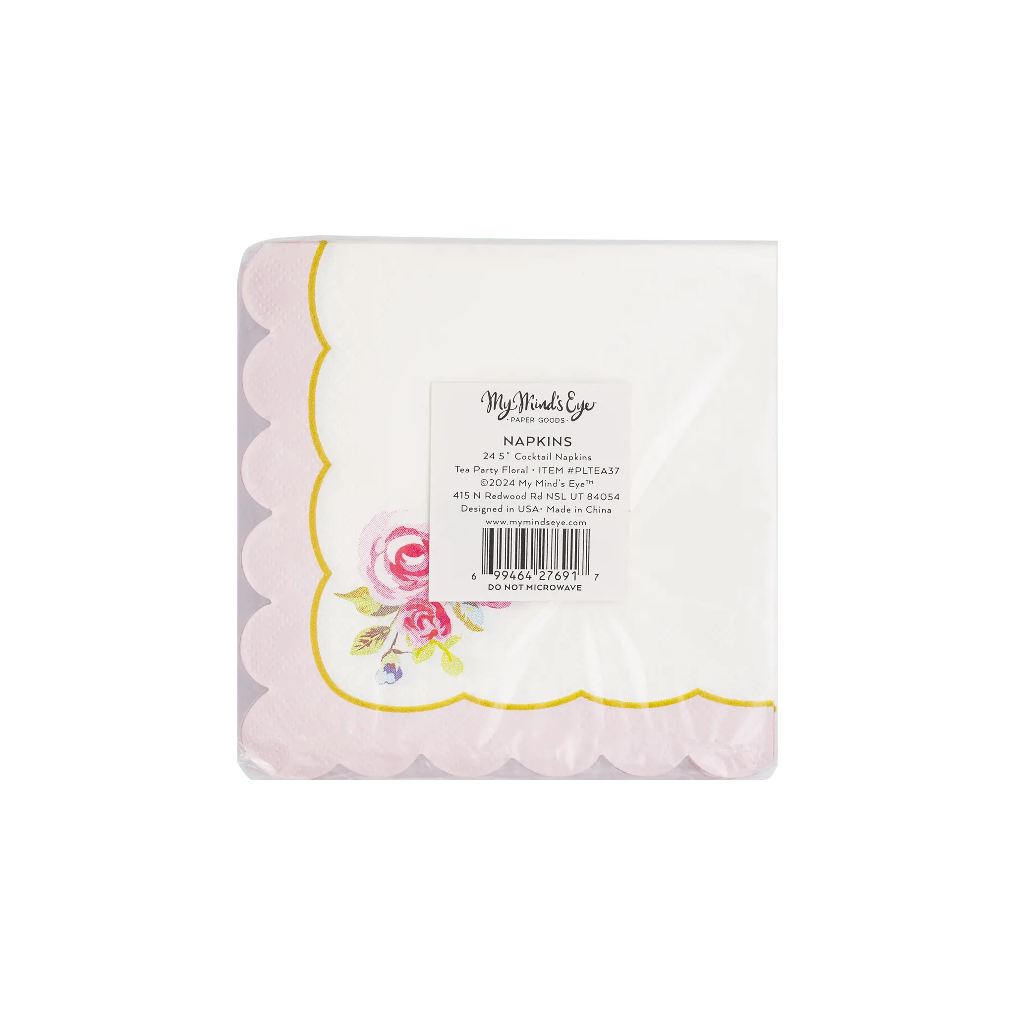 My Mind’s Eye - PLTEA37 - Tea Party Rose Corner Paper Cocktail Napkin - The Disco Edit