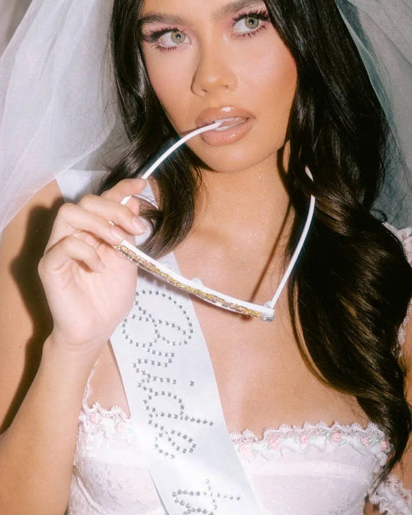 xo, Fetti - Bridal Shower Sash, Rhinestone Bride Accessory, Bach Gift - The Disco Edit