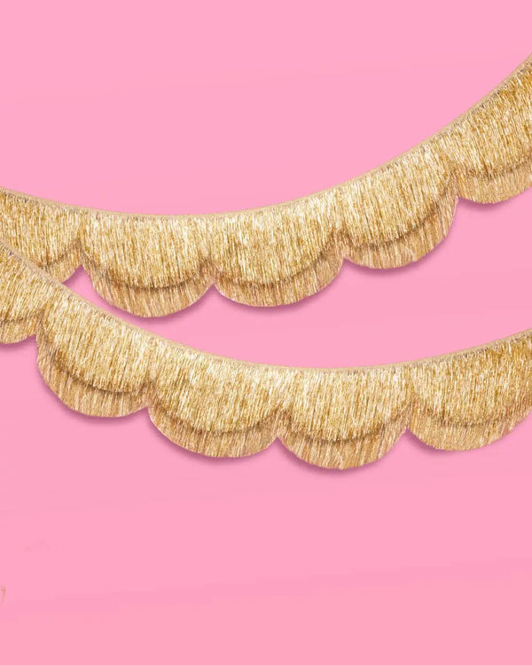 Stay Golden Fringe gold scalloped banner tween birthday party decor, or wall hanging for teen birthday parties, kids birthday parties, bachelorette parties, bridal showers, or baby showers.