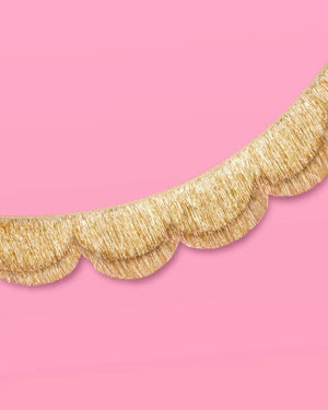 Stay Golden Fringe gold scalloped banner tween birthday party decor, or wall hanging for teen birthday parties, kids birthday parties, bachelorette parties, bridal showers, or baby showers.