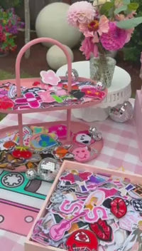 Birthday party favors or party activity ideas for tweens or kids parties, with a patch bar kit to decorate your own book bag, sweatshirt, or jacket.