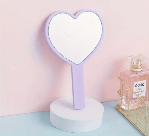 Custom Heart Handheld purple Mirror party favor or party activity idea for kids, tweens, or teens.