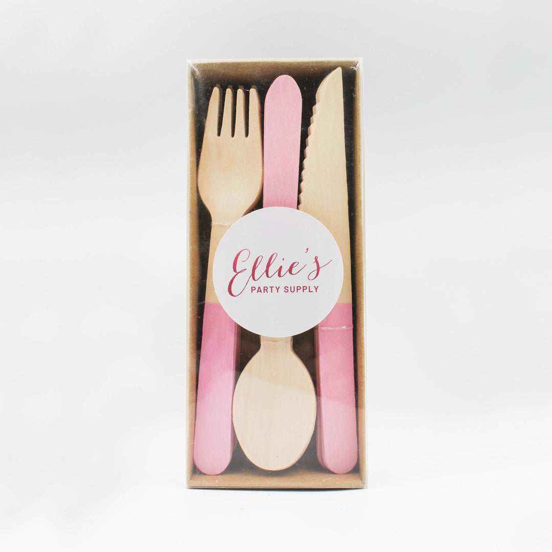 Ellie's Party Supply - Pastel Pink Wooden Utensils (Set of 24) - The Disco Edit