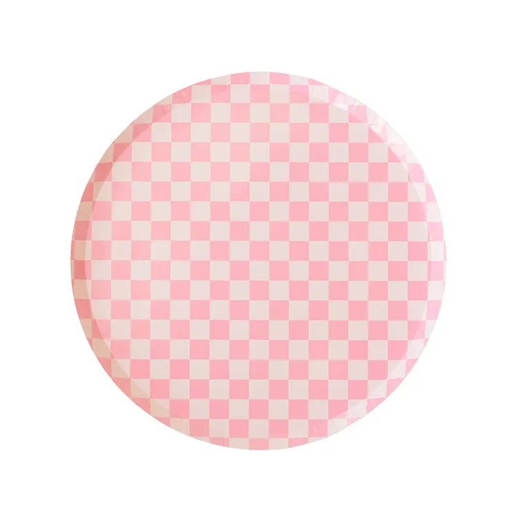 Jollity & Co. + Daydream Society - Check It! Tickle Me Pink Plates - 2 Size Options - 8 Pk. - The Disco Edit