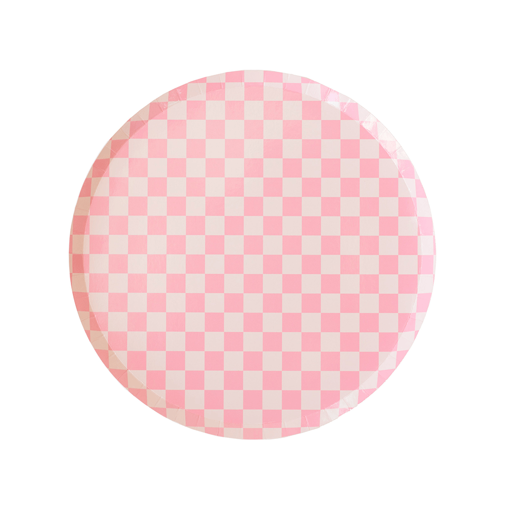 Jollity & Co. + Daydream Society - Check It! Tickle Me Pink Plates - 2 Size Options - 8 Pk. - The Disco Edit