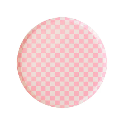 Jollity & Co. + Daydream Society - Check It! Tickle Me Pink Plates - 2 Size Options - 8 Pk. - The Disco Edit