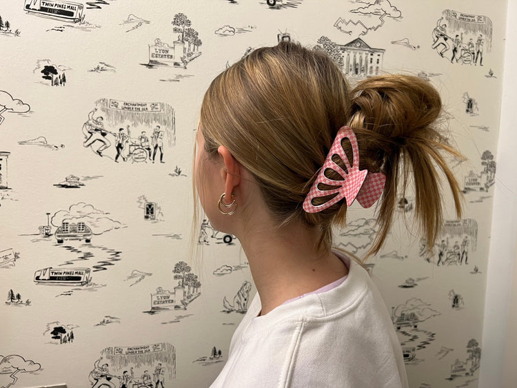 Pink Checker Butterfly Hair Clip - The Disco Edit