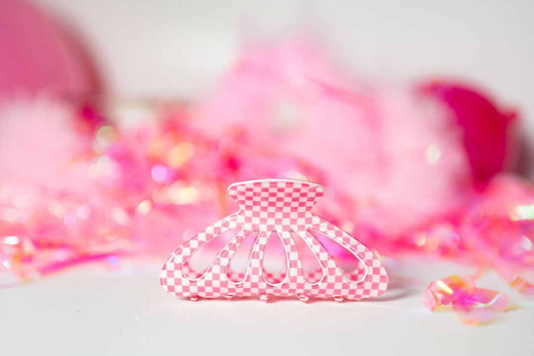 Pink Checker Butterfly Hair Clip - The Disco Edit