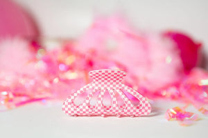 Pink Checker Butterfly Hair Clip - The Disco Edit