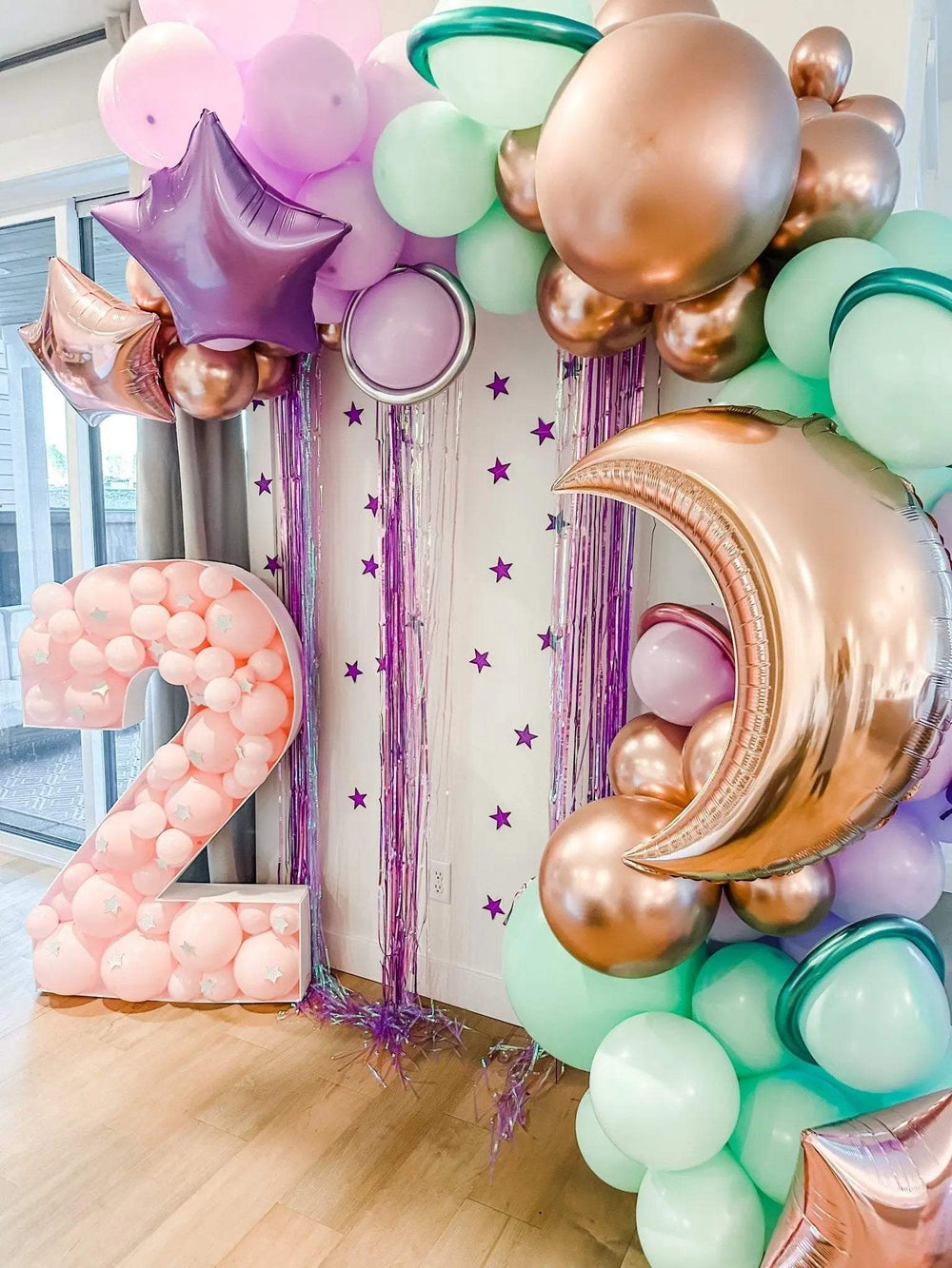 Space Girl Balloon Garland - lavender, mint, teal and rose gold balloon garland kit for birthday parties.